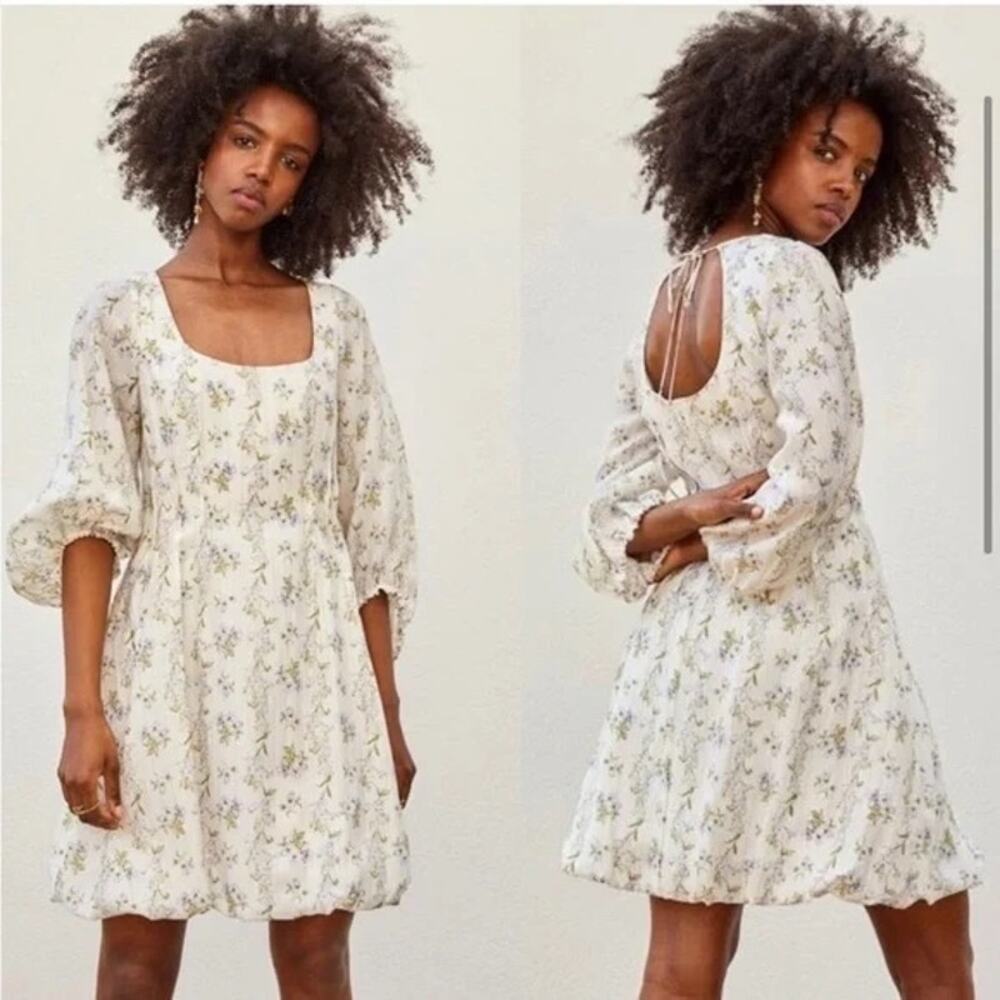 H&M X Brock Collection | Preppy Summer Floral Cottagecore Bubblehem Mini Dress - Picture 2 of 15